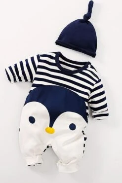 Striped Penguin Print Jumpsuit And Hat 21 Striped Penguin Print Jumpsuit And Hat -Layer Outfit 10389557149796 10