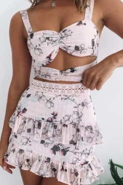 Lottie Mini Ruffled Skirt Pink Floral