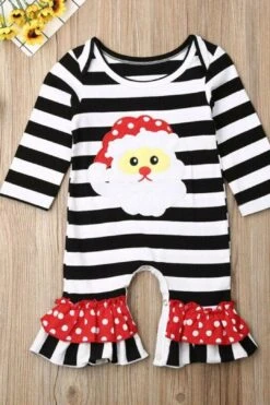 Baby Girl Santa Claus Deer Embroidery Striped Long-sleeve Jumpsuit
