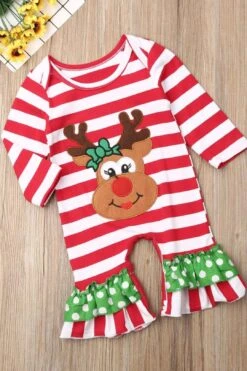 Baby Girl Santa Claus Deer Embroidery Striped Long-sleeve Jumpsuit -Layer Outfit 12812070813739 3