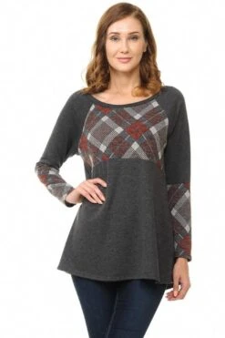 Plaid Print Contrast Tunic Top