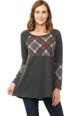 Plaid Print Contrast Tunic Top -Layer Outfit 12942899118161 3
