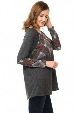 Plaid Print Contrast Tunic Top -Layer Outfit 12942900166737 4
