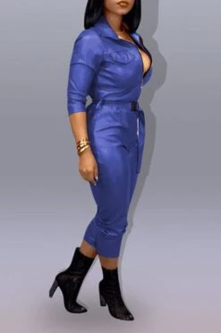 Leather Plus Size Turndown Collar PU Jumpsuit -Layer Outfit 13093860081760 8