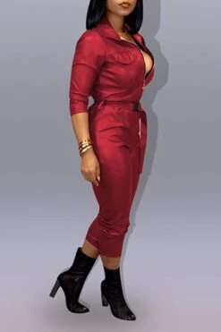 Leather Plus Size Turndown Collar PU Jumpsuit -Layer Outfit 13093860245600 3