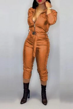 Leather Plus Size Turndown Collar PU Jumpsuit -Layer Outfit 13093860343904 5