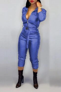 Leather Plus Size Turndown Collar PU Jumpsuit -Layer Outfit 13093860376672 4