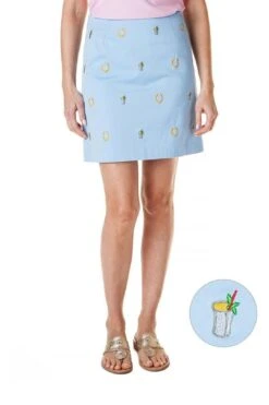 Stretch Twill Ali Skirt With Embroidered Lucky Mint Juleps In Liberty Blue By Castaway Clothing