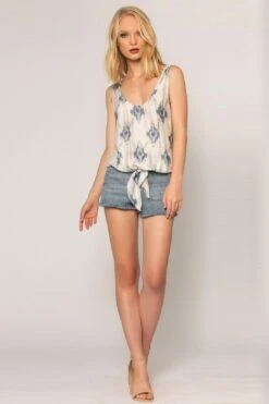 Ivory Ikat Tie Waist Tank Top