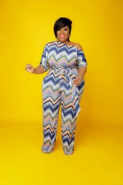 Zig-Zag Dolly Off Shoulder Jumpsuit