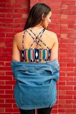 Black Aztec Asymmetrical Sports Bra -Layer Outfit 14707351945303 3