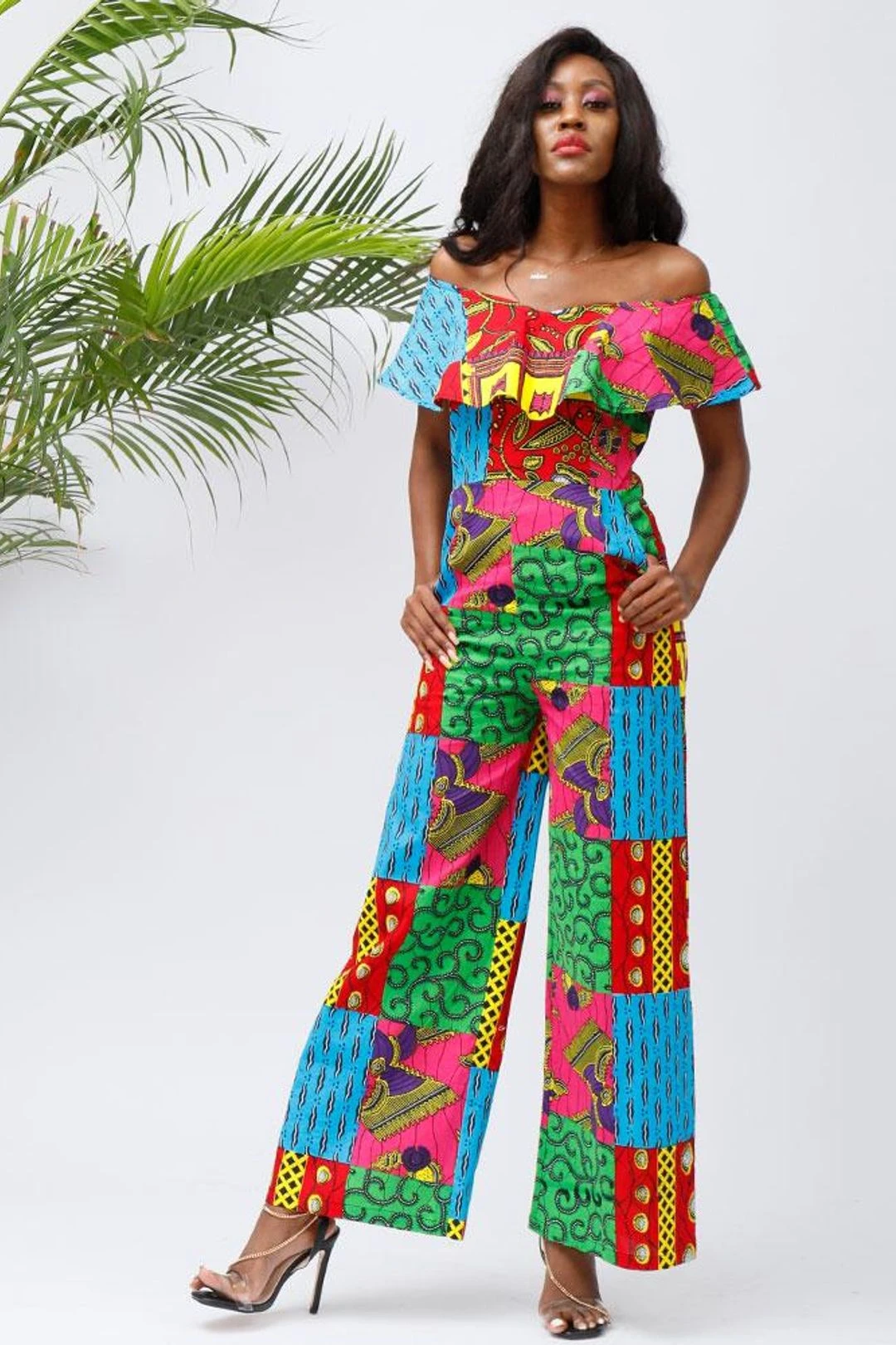 Women Jumpsuit Ruffle Off-Shoulder Long Ankara Jumpsuit 5 Women Jumpsuit Ruffle Off-Shoulder Long Ankara Jumpsuit - Image 3