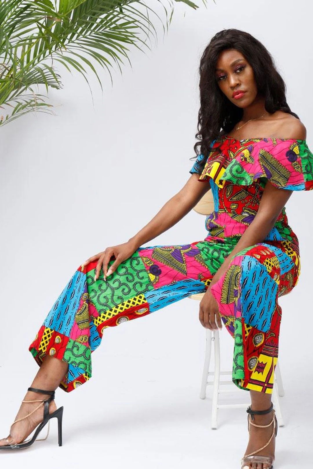Women Jumpsuit Ruffle Off-Shoulder Long Ankara Jumpsuit 4 Women Jumpsuit Ruffle Off-Shoulder Long Ankara Jumpsuit - Image 2