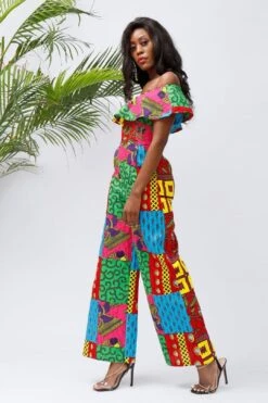Women Jumpsuit Ruffle Off-Shoulder Long Ankara Jumpsuit
