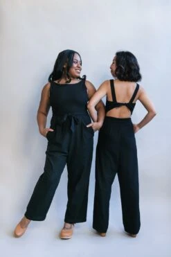 Liberty Jumpsuit In Black Linen -Layer Outfit 14957551845435 7