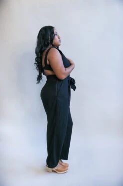Liberty Jumpsuit In Black Linen -Layer Outfit 14967440638011 10