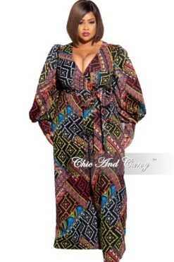 Final Sale Plus Size Faux Wrap Tie Jumpsuit In Multi-Color Design Print -Layer Outfit 14991888285801 4