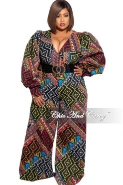 Final Sale Plus Size Faux Wrap Tie Jumpsuit In Multi-Color Design Print -Layer Outfit 14991928787049 5