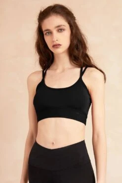 EVELYN Strappy-back Yoga Bra - Black -Layer Outfit 15089058545745 5