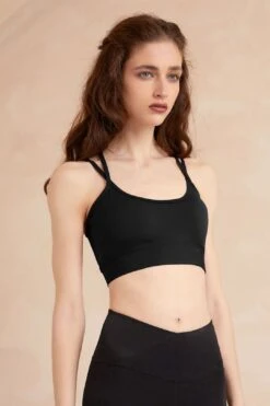 EVELYN Strappy-back Yoga Bra - Black -Layer Outfit 15089058578513 4