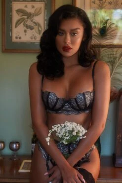 3pc Metallic Bra & Garter Set