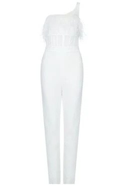 One Shoulder Feather Mesh Bandage Patchwork Jumpsuit 18 One Shoulder Feather Mesh Bandage Patchwork Jumpsuit -Layer Outfit 15512917409855 6