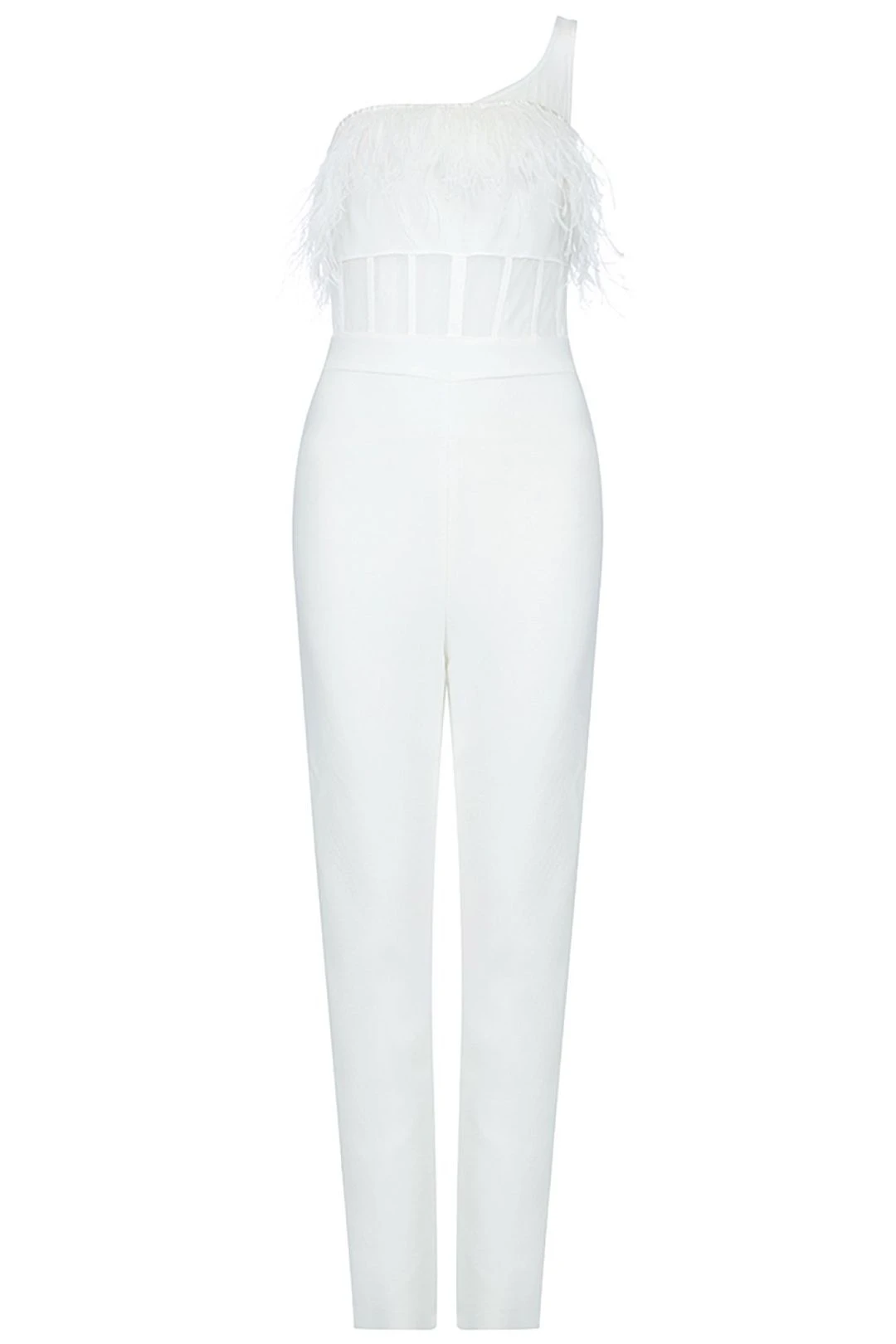 One Shoulder Feather Mesh Bandage Patchwork Jumpsuit 8 One Shoulder Feather Mesh Bandage Patchwork Jumpsuit - Image 6