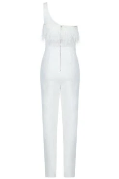 One Shoulder Feather Mesh Bandage Patchwork Jumpsuit 19 One Shoulder Feather Mesh Bandage Patchwork Jumpsuit -Layer Outfit 15512917508159 7