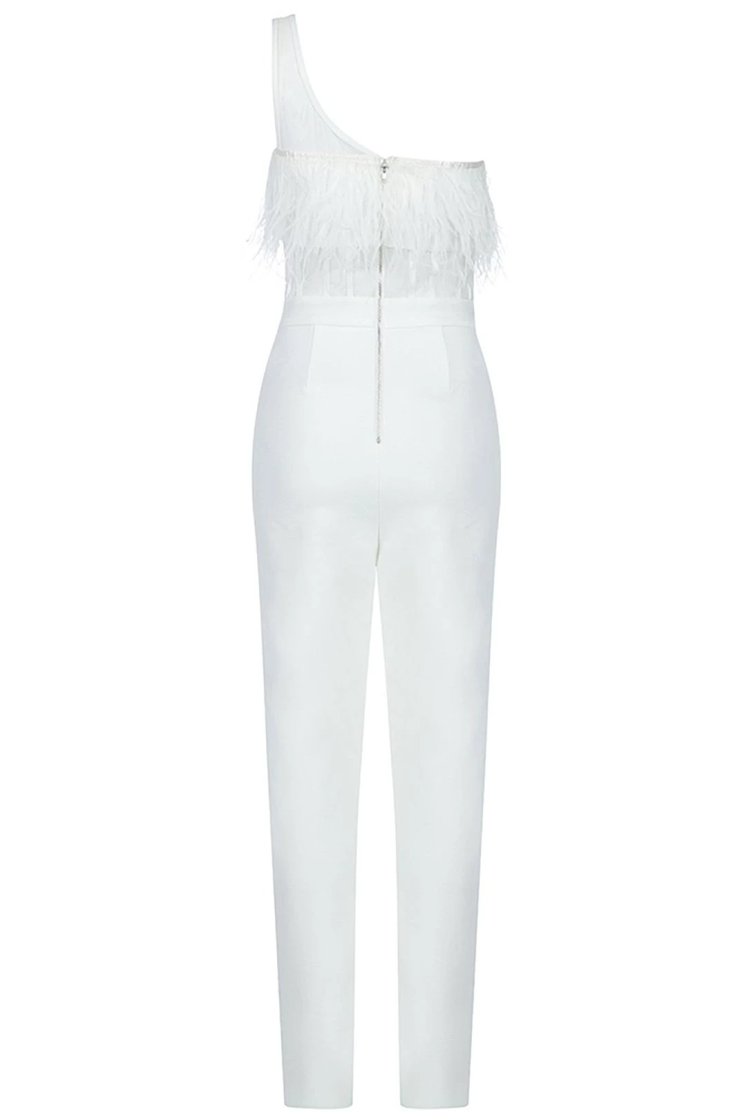 One Shoulder Feather Mesh Bandage Patchwork Jumpsuit 9 One Shoulder Feather Mesh Bandage Patchwork Jumpsuit - Image 7