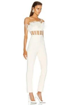 One Shoulder Feather Mesh Bandage Patchwork Jumpsuit 15 One Shoulder Feather Mesh Bandage Patchwork Jumpsuit -Layer Outfit 15512917639231 3