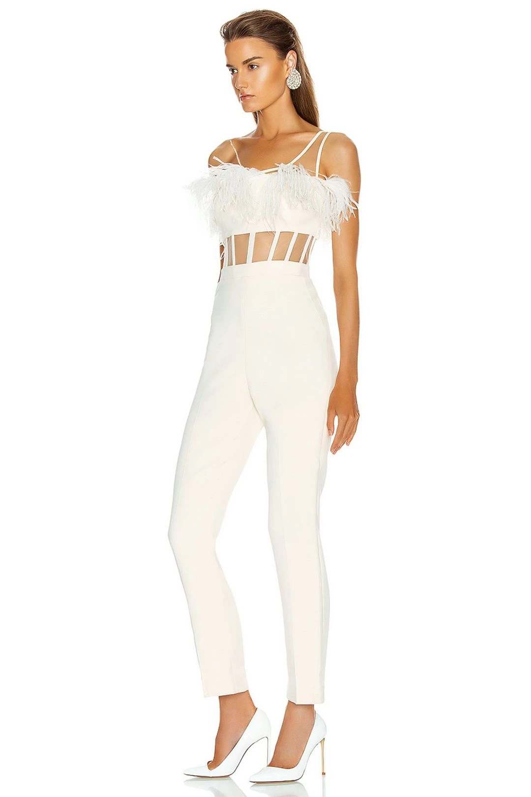 One Shoulder Feather Mesh Bandage Patchwork Jumpsuit 6 One Shoulder Feather Mesh Bandage Patchwork Jumpsuit - Image 4