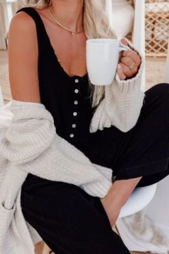 PREORDER - Spring Ahead, Fall Back Pocketed Thermal Jumpsuit - Black -Layer Outfit 16226474819646 10