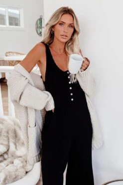 PREORDER - Spring Ahead, Fall Back Pocketed Thermal Jumpsuit - Black -Layer Outfit 16226474852414 11