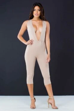 Plunged Jumpsuit Beige -Layer Outfit 1662093316 3