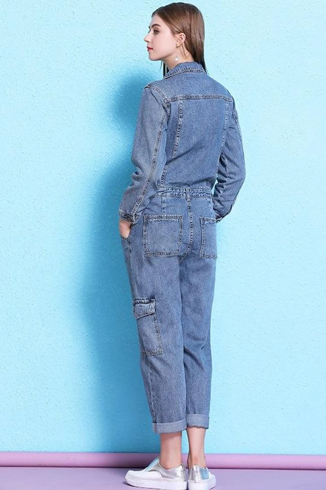 Women Casual Retro Loose One Piece Coverall Long Pants Denim Jumpsuits 5 Women Casual Retro Loose One Piece Coverall Long Pants Denim Jumpsuits - Image 3