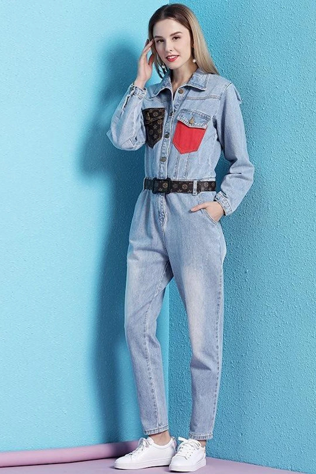 Women Casual Retro Loose One Piece Coverall Long Pants Denim Jumpsuits 5 Women Casual Retro Loose One Piece Coverall Long Pants Denim Jumpsuits - Image 3