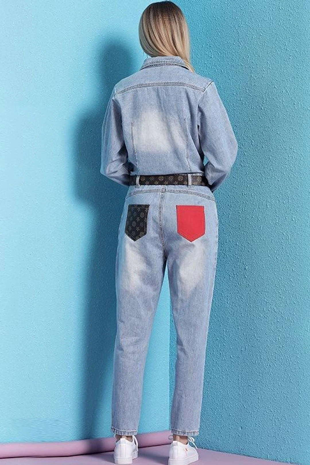 Women Casual Retro Loose One Piece Coverall Long Pants Denim Jumpsuits 6 Women Casual Retro Loose One Piece Coverall Long Pants Denim Jumpsuits - Image 4