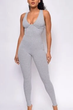 Aisley Grey Ribbed Jumpsuit