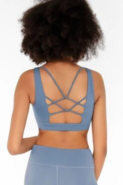 Sky Blue Kelly Strappy Open-Back Padded Sports Bra - Women -Layer Outfit 17557211676826 2