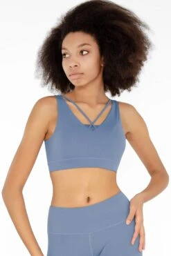 Sky Blue Kelly Strappy Open-Back Padded Sports Bra - Women -Layer Outfit 17557216198810 7