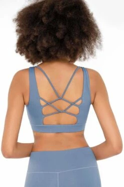 Sky Blue Kelly Strappy Open-Back Padded Sports Bra - Women -Layer Outfit 17557219770522 6