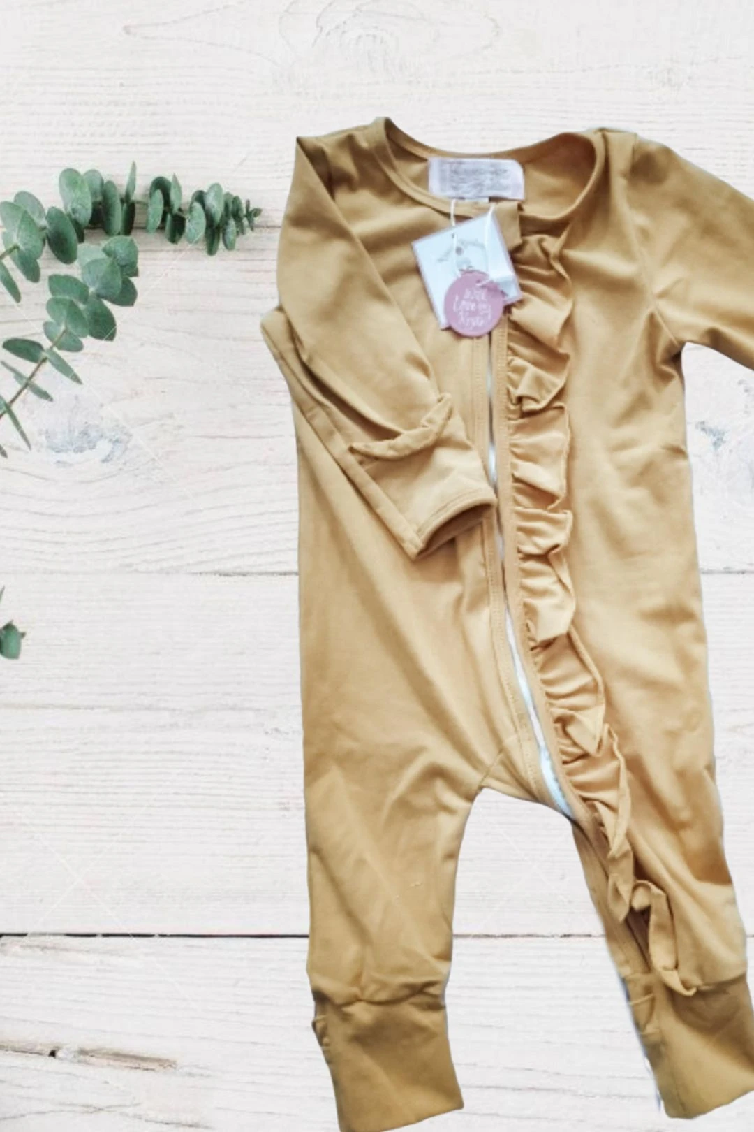 Sadie Mustard Ruffle Zippie Jumpsuit/Sleeper 4 Sadie Mustard Ruffle Zippie Jumpsuit/Sleeper - Image 2