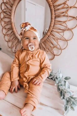 Sadie Mustard Ruffle Zippie Jumpsuit/Sleeper