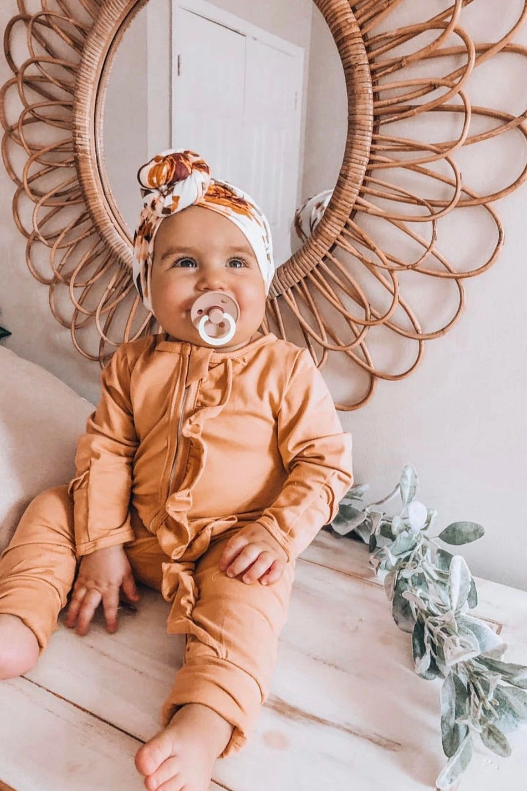 Sadie Mustard Ruffle Zippie Jumpsuit/Sleeper 3 Sadie Mustard Ruffle Zippie Jumpsuit/Sleeper