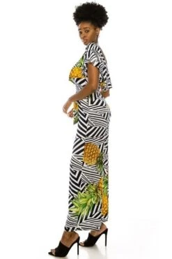 Off Shoulder Pineapple Print Jumpsuit - #B245-F08 -Layer Outfit 18188286656670 3
