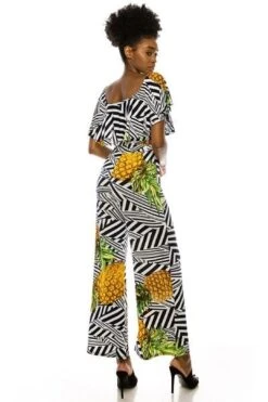 Off Shoulder Pineapple Print Jumpsuit - #B245-F08 -Layer Outfit 18188286787742 4