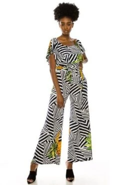 Off Shoulder Pineapple Print Jumpsuit - #B245-F08 -Layer Outfit 18188286820510 2