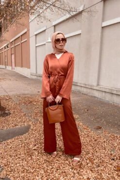 Elinor Satin Wrap Jumpsuit - Bronze -Layer Outfit 18227168641078 3