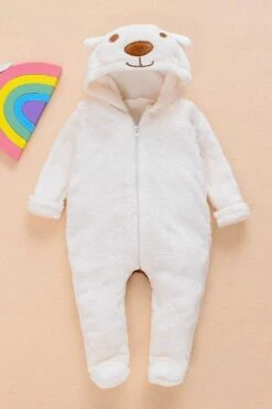 Autumn And Winter Sweet Bear Solid Printed Long-sleeve Baby Hoodie Jumpsuit -Layer Outfit 18376482717854 3