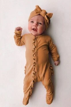 Sweet Solid Printed Fold Edge Long-sleeve Baby Jumpsuit With Headband -Layer Outfit 18413744717982 7
